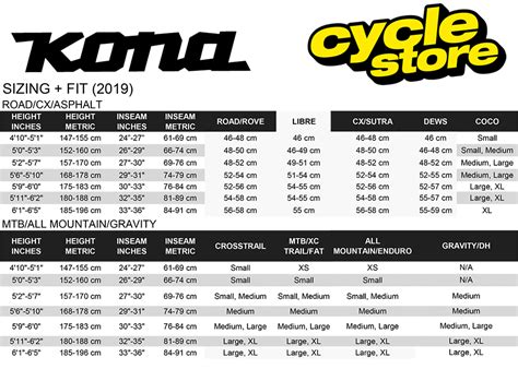 Kona Bike Size Chart